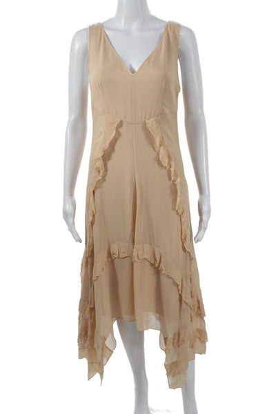 Elizabeth & James Women Beige Silk Slip Dress V Neck Sleeveless Knee Size 4