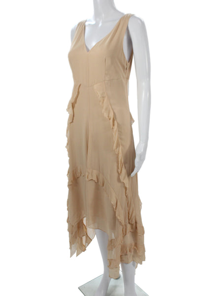 Elizabeth & James Women Beige Silk Slip Dress V Neck Sleeveless Knee Size 4