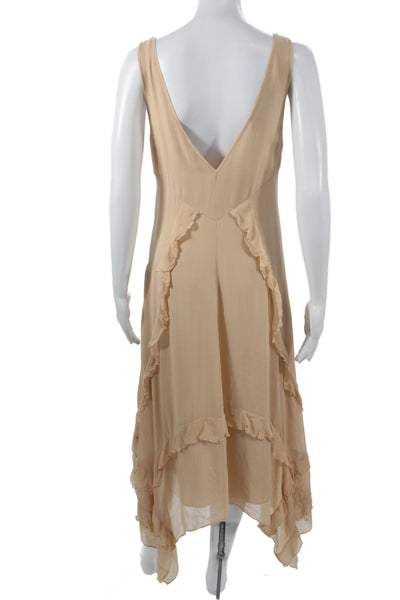 Elizabeth & James Women Beige Silk Slip Dress V Neck Sleeveless Knee Size 4