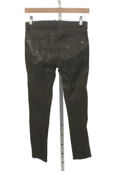 Rag & Bone Jean Womens Ankle Lamb Leather Pants Army Green Size 25