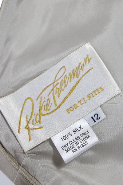 Rickie Freeman Womens Beige V-Neck Sleeveless Knee Length Dress Size 12