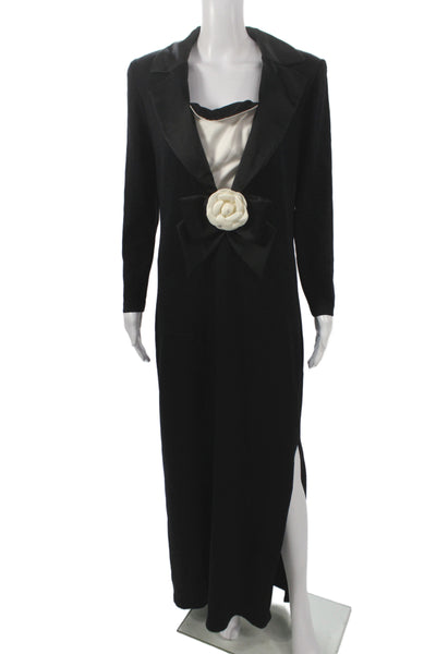 St John Evening Marie Gray Womens Jacket Dress Black Knit Long Sleeve Size 12