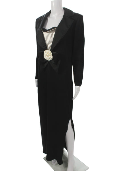St John Evening Marie Gray Womens Jacket Dress Black Knit Long Sleeve Size 12