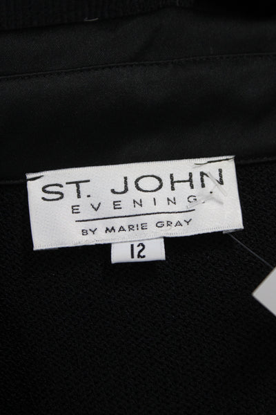 St John Evening Marie Gray Womens Jacket Dress Black Knit Long Sleeve Size 12