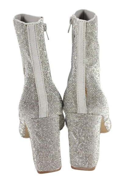 Madden Girl Womens Crystal Detail Block Heels Ankle Boots Shoes Silver Size 10M