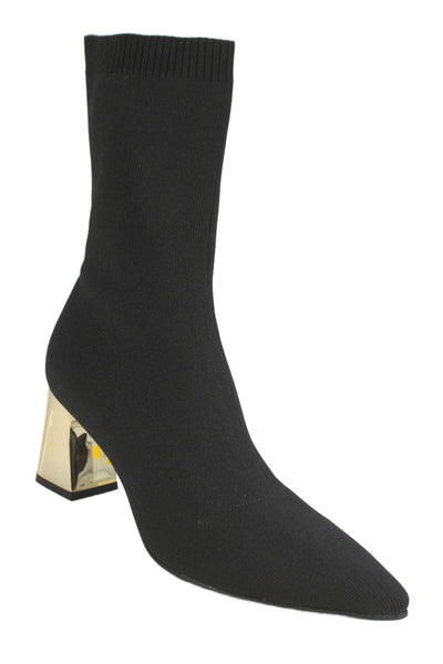 Torgeis New York Womens Gold Tone Block Heels Knit Boots Shoes Black Size 11