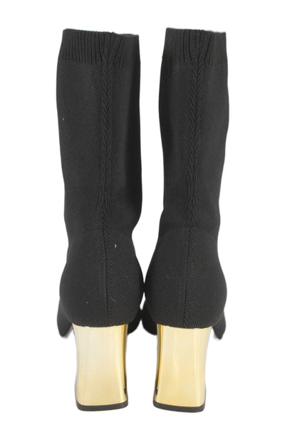 Torgeis New York Womens Gold Tone Block Heels Knit Boots Shoes Black Size 11