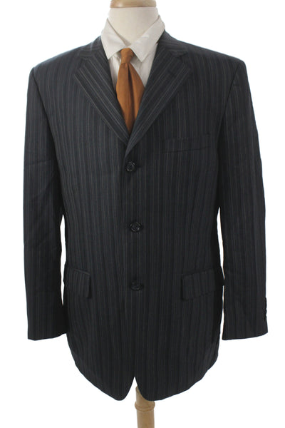 Wilke Rodriguez Mens Dark Gray Wool Striped Classic Suit Jacket Size 42