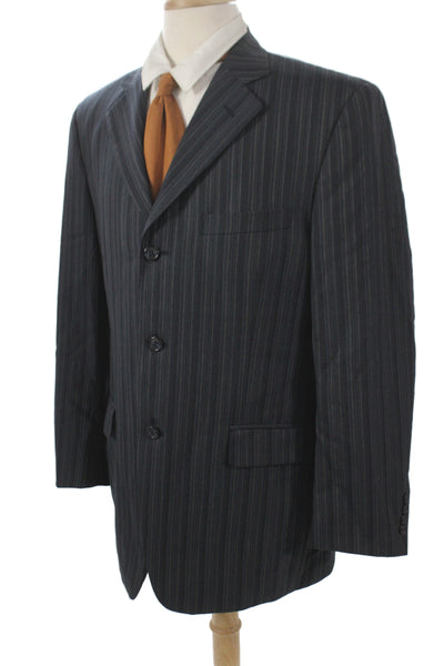 Wilke Rodriguez Mens Dark Gray Wool Striped Classic Suit Jacket Size 42