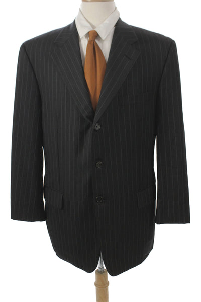 Hickey Freeman Mens Dark Gray Striped Wool Suit Jacket Button Collared Size 42
