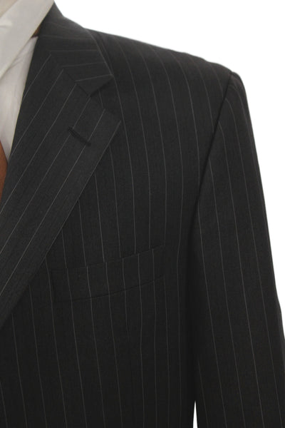 Hickey Freeman Mens Dark Gray Striped Wool Suit Jacket Button Collared Size 42