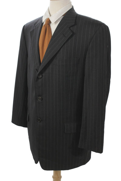 Hickey Freeman Mens Dark Gray Striped Wool Suit Jacket Button Collared Size 42