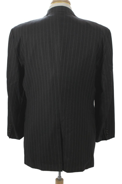 Hickey Freeman Mens Dark Gray Striped Wool Suit Jacket Button Collared Size 42
