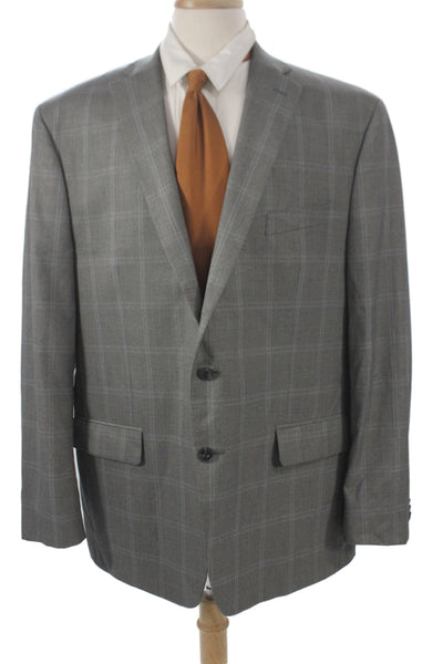 Michael Kors Mens Suit Jacket Gray Plaid Button Collared Size 48
