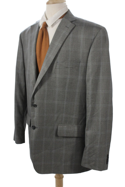 Michael Kors Mens Suit Jacket Gray Plaid Button Collared Size 48