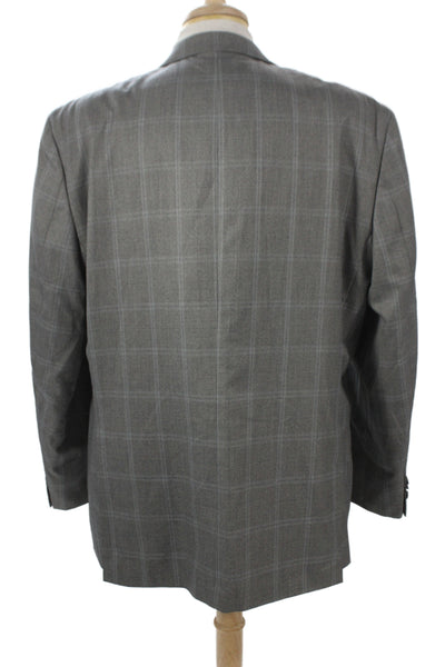 Michael Kors Mens Suit Jacket Gray Plaid Button Collared Size 48