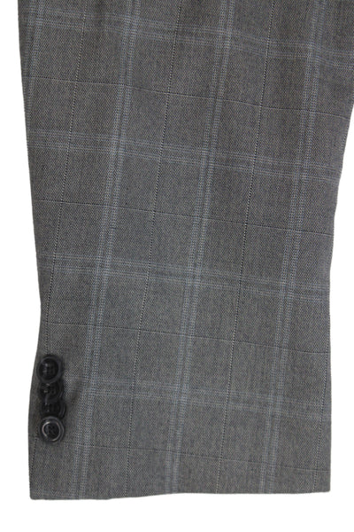Michael Kors Mens Suit Jacket Gray Plaid Button Collared Size 48