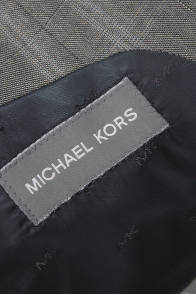 Michael Kors Mens Suit Jacket Gray Plaid Button Collared Size 48