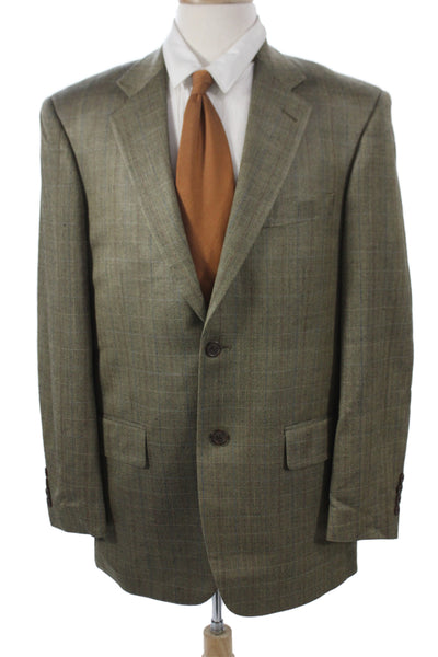 Pronto Uomo Mens Green Herringbone Wool Suit Jacket Button Size 40