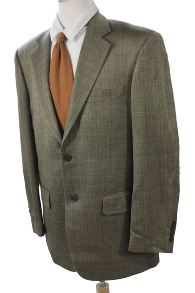Pronto Uomo Mens Green Herringbone Wool Suit Jacket Button Size 40