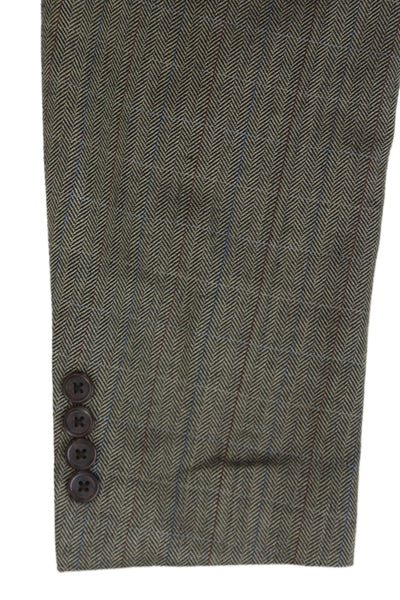 Pronto Uomo Mens Green Herringbone Wool Suit Jacket Button Size 40