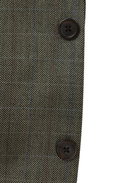 Pronto Uomo Mens Green Herringbone Wool Suit Jacket Button Size 40