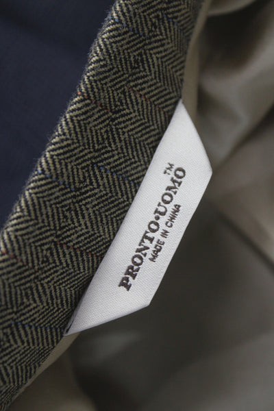 Pronto Uomo Mens Green Herringbone Wool Suit Jacket Button Size 40