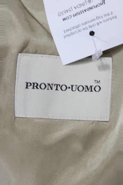Pronto Uomo Mens Green Herringbone Wool Suit Jacket Button Size 40
