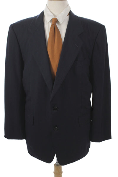 Hickey Freeman Mens Dark Blue Wool Striped Suit Jacket Button Size 44