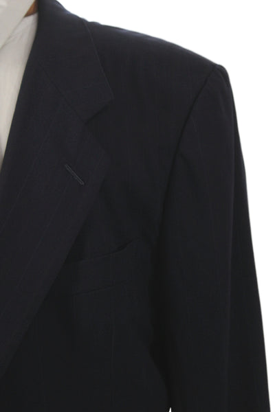 Hickey Freeman Mens Dark Blue Wool Striped Suit Jacket Button Size 44