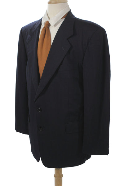 Hickey Freeman Mens Dark Blue Wool Striped Suit Jacket Button Size 44