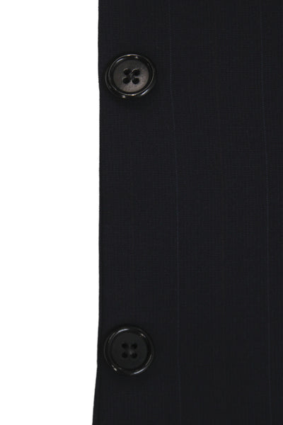 Hickey Freeman Mens Dark Blue Wool Striped Suit Jacket Button Size 44