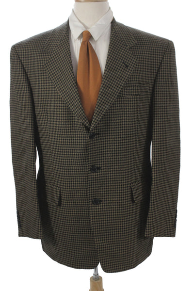 Bachrach Mens Sport Coat Brown 100% Wool Check Button Collared Size 42