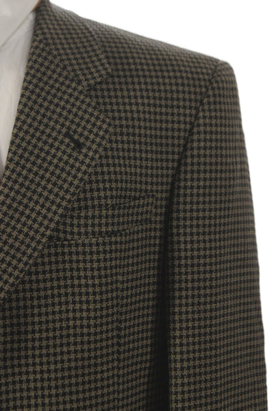 Bachrach Mens Sport Coat Brown 100% Wool Check Button Collared Size 42