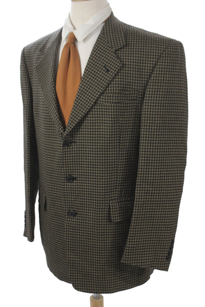 Bachrach Mens Sport Coat Brown 100% Wool Check Button Collared Size 42