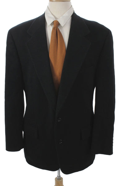 Mark Shale Mens Blazer Black 100% Wool Collared Button Solid Fall Size 40