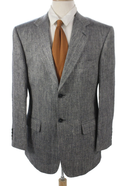 Stafford Mens Classic Herringbone Gray Silk Blazer Button Collared Size 40