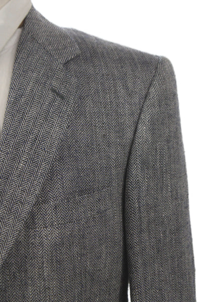 Stafford Mens Classic Herringbone Gray Silk Blazer Button Collared Size 40