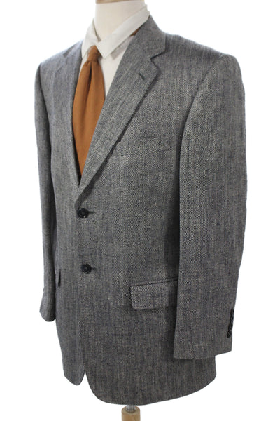 Stafford Mens Classic Herringbone Gray Silk Blazer Button Collared Size 40