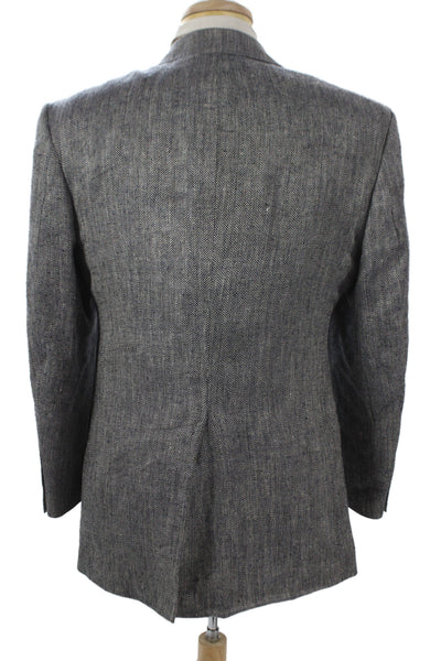 Stafford Mens Classic Herringbone Gray Silk Blazer Button Collared Size 40