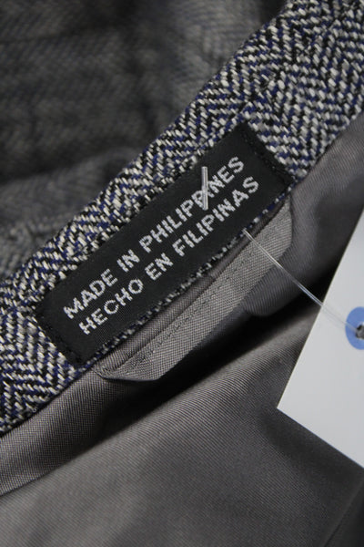 Stafford Mens Classic Herringbone Gray Silk Blazer Button Collared Size 40