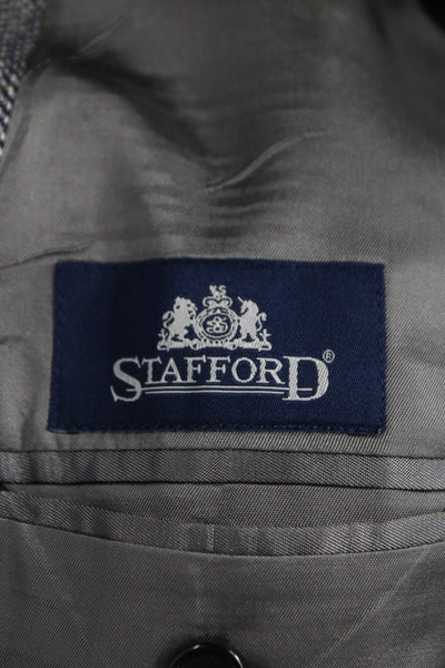 Stafford Mens Classic Herringbone Gray Silk Blazer Button Collared Size 40