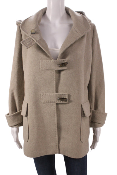 Cinzia Rocca Womens Pea Coat Beige 100% Lana Wool Collared Button Size 12