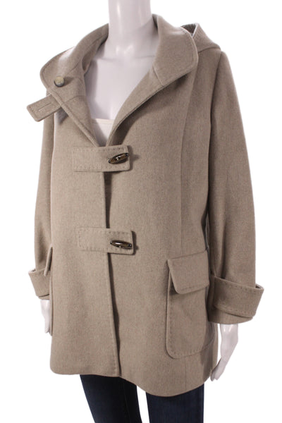 Cinzia Rocca Womens Pea Coat Beige 100% Lana Wool Collared Button Size 12