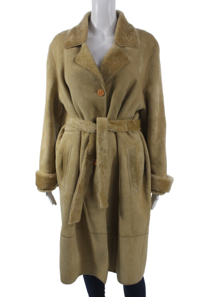 L'Arte Della Pelle Women Beige Wool Overcoat Collared Button Long Sleeve Size M