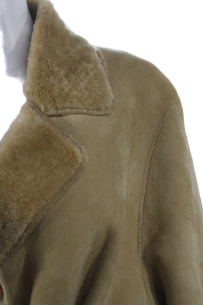 L'Arte Della Pelle Women Beige Wool Overcoat Collared Button Long Sleeve Size M