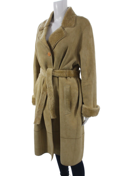 L'Arte Della Pelle Women Beige Wool Overcoat Collared Button Long Sleeve Size M