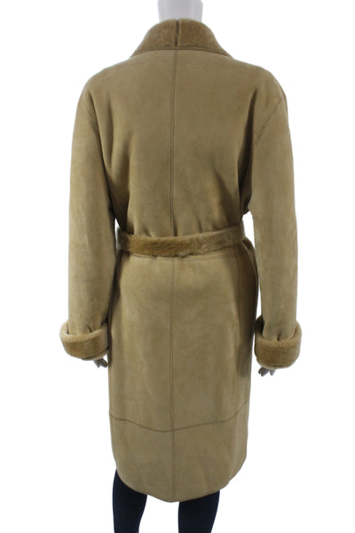 L'Arte Della Pelle Women Beige Wool Overcoat Collared Button Long Sleeve Size M