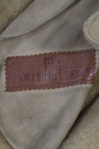 L'Arte Della Pelle Women Beige Wool Overcoat Collared Button Long Sleeve Size M