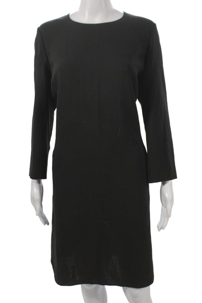 Tse Women Sheath Dress Black Wool Long Sleeve Zip Round Neck Classic Size 12